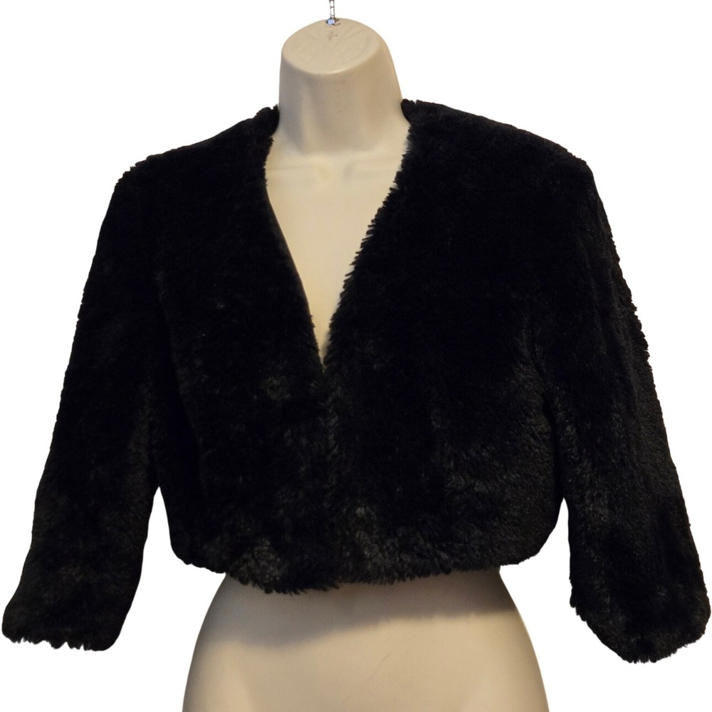 SLNY SL Fashions New York Black Faux Fur Shrug Jacket Bolero‎ Womens M Vietnam